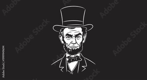 Lincoln Portrait Illustration in Black.
