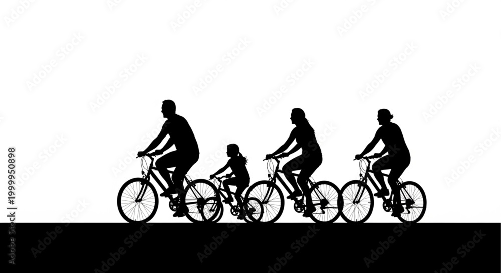 Naklejka premium Silhouette of a family enjoying a bike ride together.