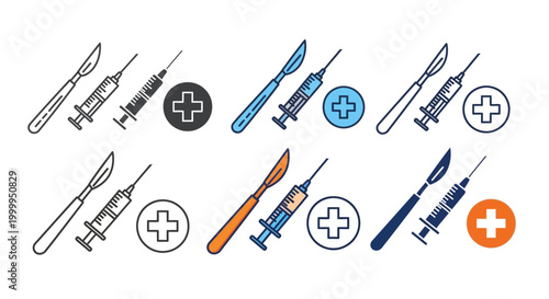 Medical Instrument Line Drawing of Scalpel Syringe for Healthcare Concepts