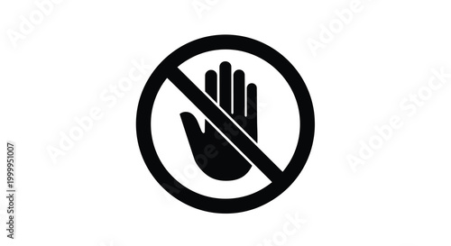 No entry sign with hand symbol black silhouette on white