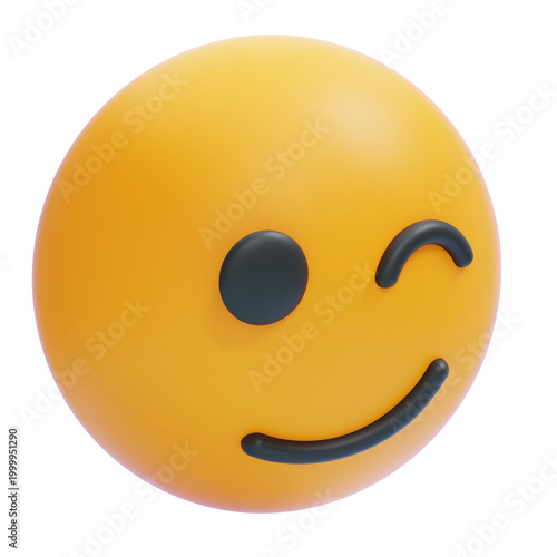 PNG 3D Winking Emoji Face with Playful Smile Icon Isolated on a Transparent Background