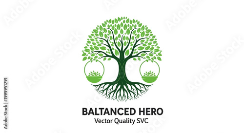 Balanced Tree Logo with Scales and Leaves - Eco Friendly Concept
