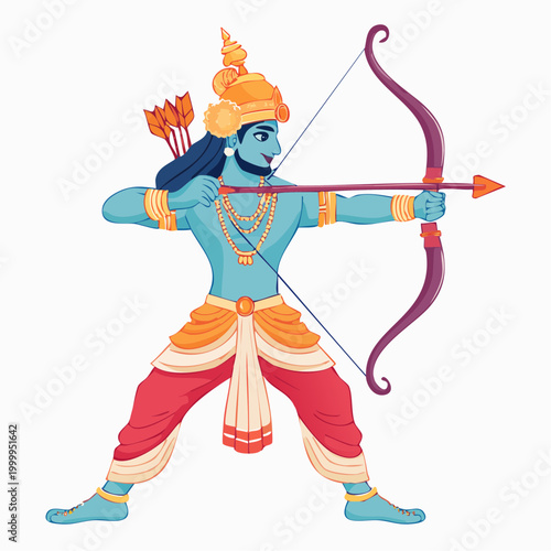 Illustration of Lord Rama aiming a bow and arrow