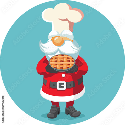 Baker Santa Claus Holding a Pie Vector Illustration. Happy Santa Claus holding a traditional dessert 