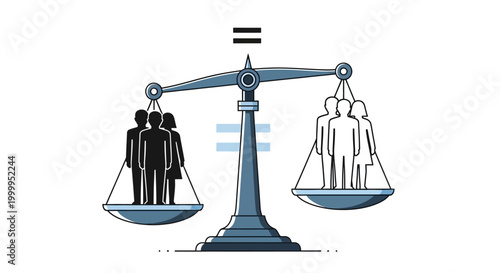 Equality Scales Weighing Diverse People Silhouettes, Concept of Fairness and Justice