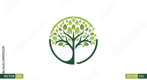 Green Tree Logo Icon Circle Shape Abstract Nature Symbol Vector