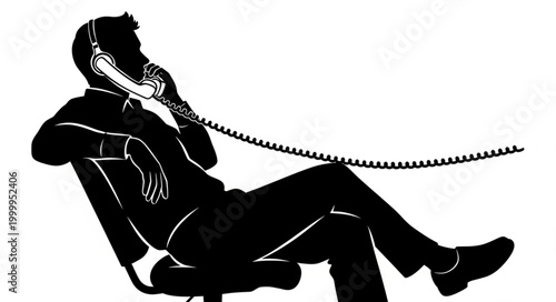 Silhouette of a man in a suit talking on a vintage telephone.