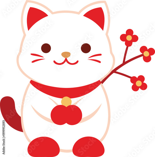 Maneki neko waving cat with flowers
