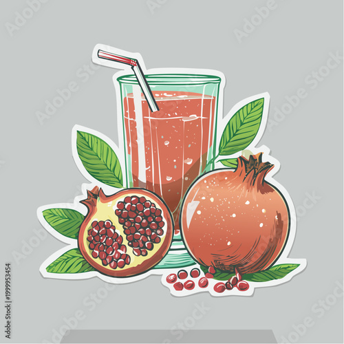 Pomegranate Juice and Fruit Illustration