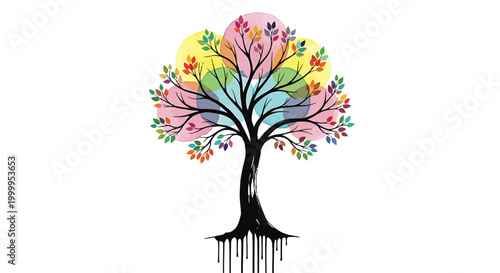 Colorful tree, rainbow tree, tree of life, vector icon, colorful illustration