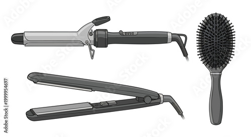 Hair styling tools, curling iron, flat iron, round brush, hair care equipment