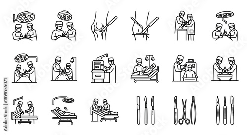 Surgical Procedures Illustrations Depicting Medical Interventions and Healthcare Settings