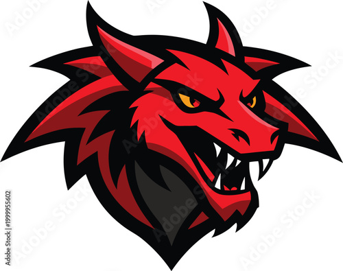 Ferocious red wolf head mascot illustration