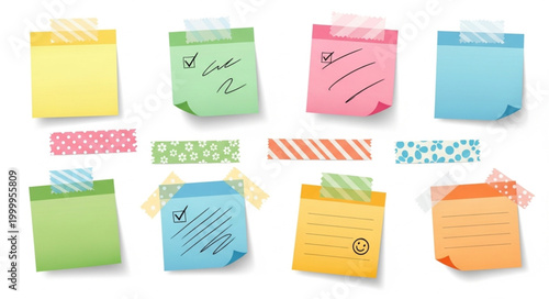 Colorful sticky notes on white.