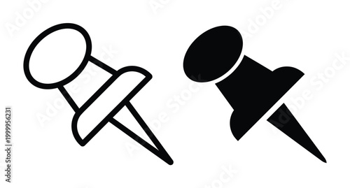 Two push pins on a white background Vector