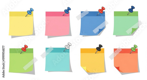 Colorful Sticky Notes Pinned to a White Background.