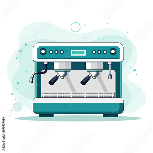 Professional Two Group Espresso Machine Vector Illustration in Flat Style for Coffee Shop Branding