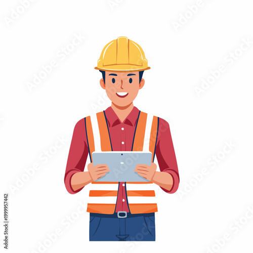 Construction worker with tablet