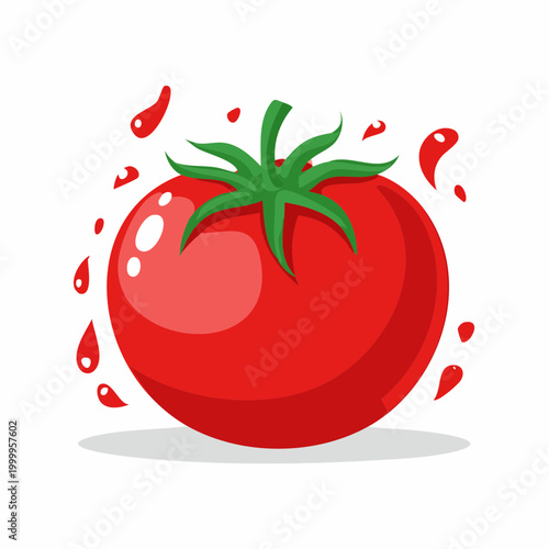 Juicy Red Tomato with Splashing Drops