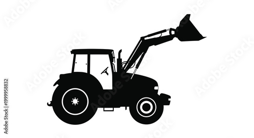 tractor silhouette with front loader on white background