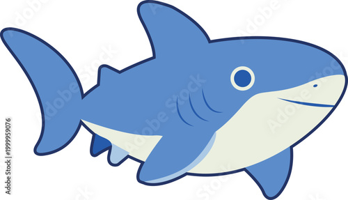 A cartoon shark illustration depicts a smiling blue shark swimming in water.