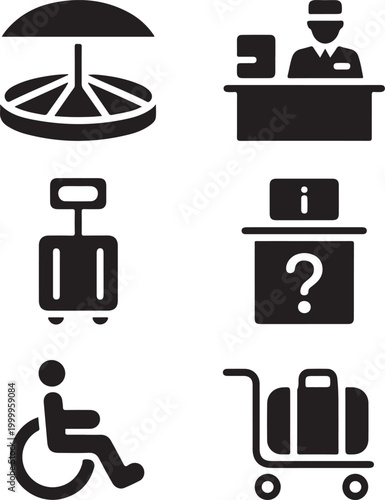 Hotel and hospitality service icon set guest and luggage collection