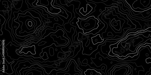 Photos Abstract black topographic texture with flowing white contour lines and geologic