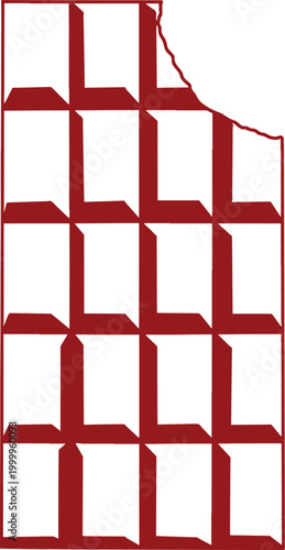 A geometric pattern of red 3D cubes on a white background with one corner cut off