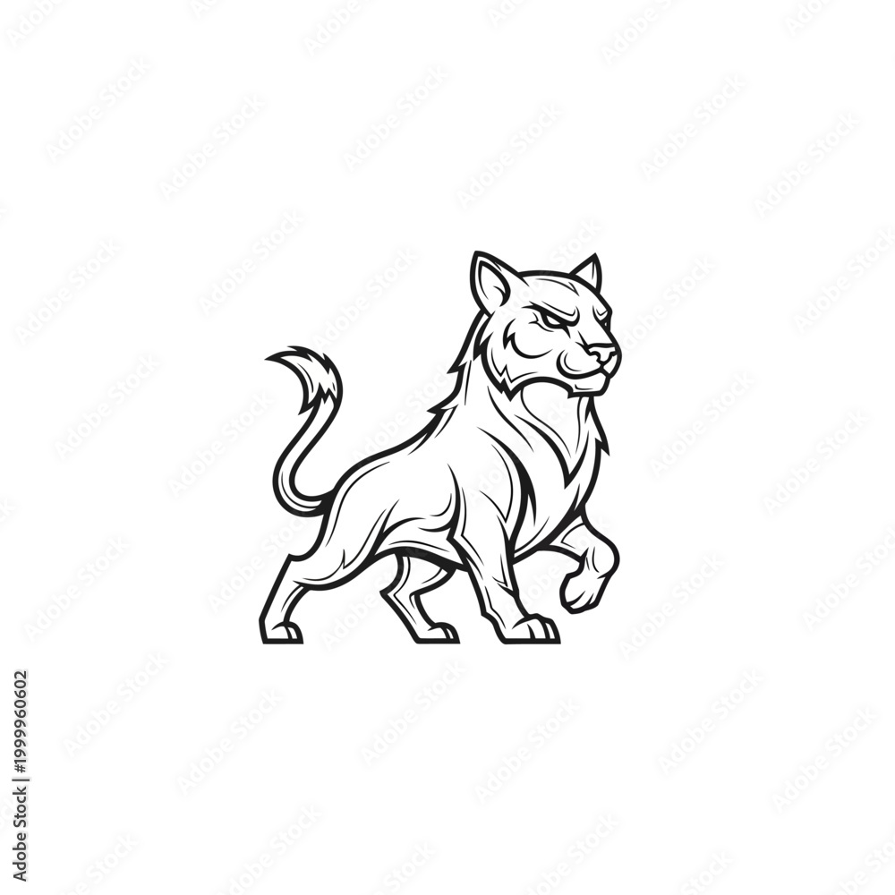 Fototapeta premium Stylized Line Art Illustration of a Fierce Tiger Walking Confidently.