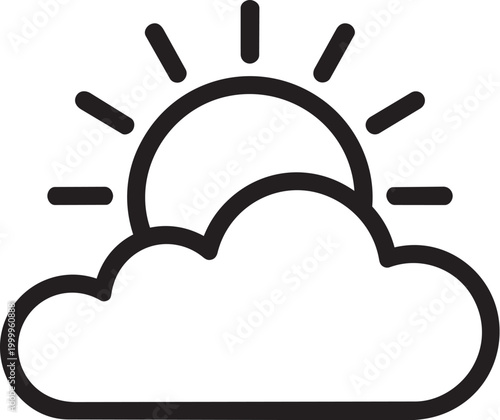 Simple black sun behind cloud icon