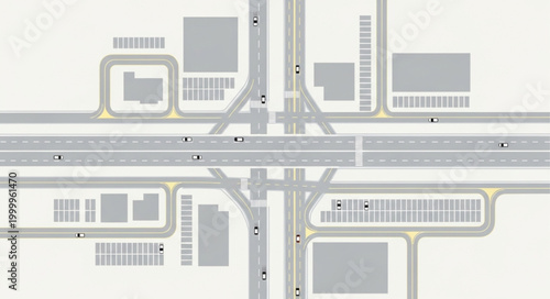 Aerial view of a complex highway interchange with multiple lanes and ramps.