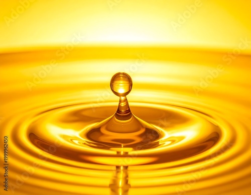 Macro Shot of Golden Water Droplet with Reflection
