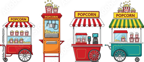 Popcorn Cart and Stand Collection Featuring Vintage and Modern Styles for Movie Theater and Snack Stand Designs