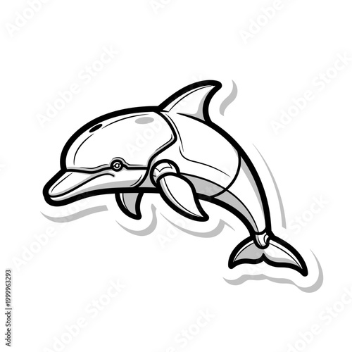 Cute Cartoon Dolphin Sticker Design Isolated on White Background.