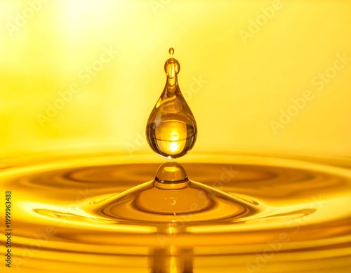 Golden Liquid Drop Splash with Ripple Effect Close Up