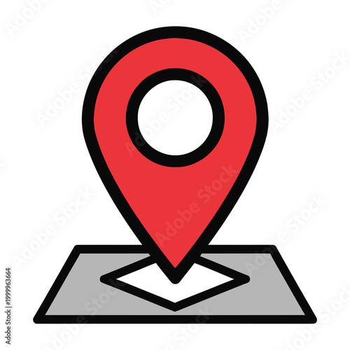Red map pin icon on gray background