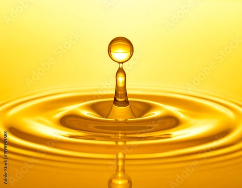 Golden Liquid Drop Splash with Ripple Effect Close Up