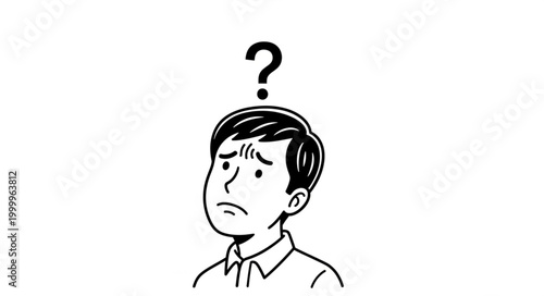 Confused man with question mark above head illustration.