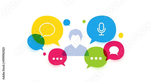 Communication concept with speech bubbles and user icon.