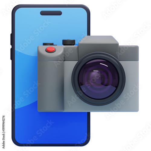 PNG 3D Smartphone Mobile Camera Icon with Photography Concept Icon Isolated on a Transparent Background