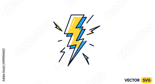 Stylized lightning bolt icon with blue and yellow colors, representing energy and power, isolated on white.