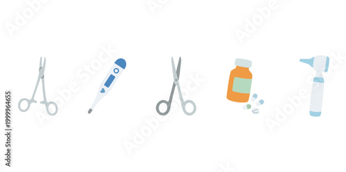 Set of Medical Equipment Icons and Healthcare Illustrations
