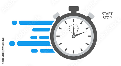 Fast Stopwatch Icon with Motion Blur Lines and Start Stop Text