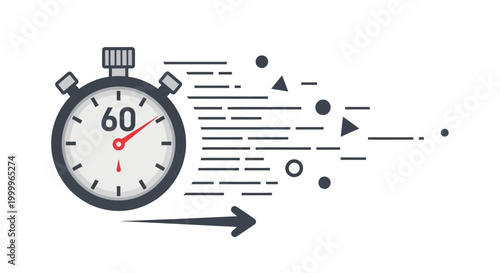 Fast Stopwatch Icon with Speed Lines and Shapes, Time Countdown Concept