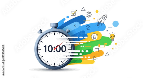 Fast Time Concept: Stopwatch with Motion Blur and Business Icons