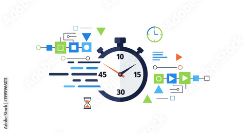 Stopwatch with abstract shapes and lines, representing time management and efficiency
