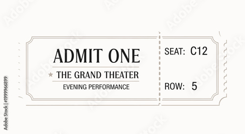 Vintage Admit One Theater Ticket for Evening Performance at The Grand Theater