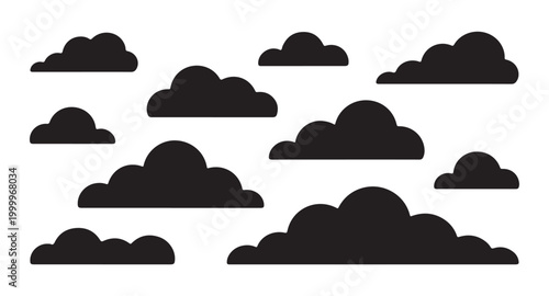 Set of black clouds icon in flat style isolated on transparent background vector illustration.