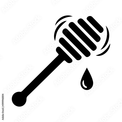 Honey dipper icon with dripping honey drop vector illustration