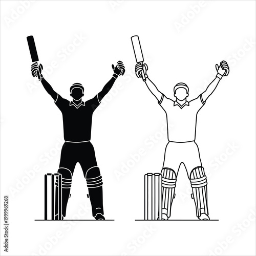 Cricket batsman celebrating victory with bat raised Vector Illustration Isolated on white background